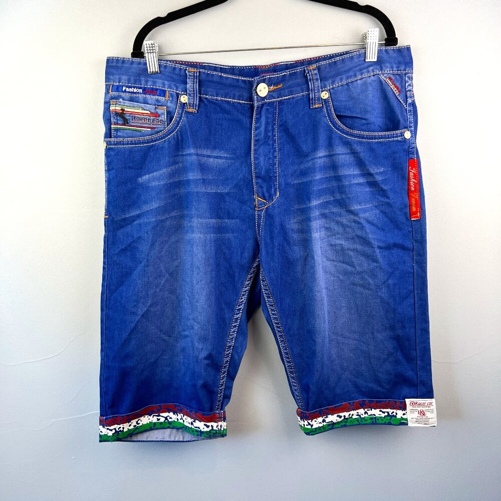 Racer Car Denim Jeans 5 Pocket‎ Faded Denim Shorts Men's Size 38